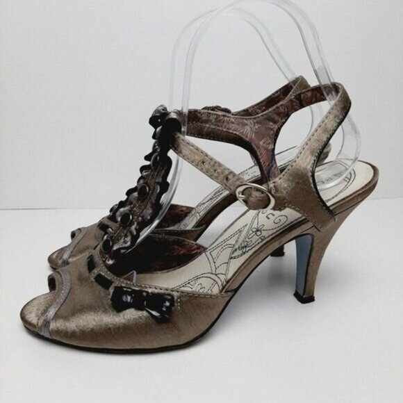 BOBBI BLU Edith Satin Peep Toe Gem T-strap Slingbacks High Heel Shoes Gray Sz 8 - Picture 6 of 11